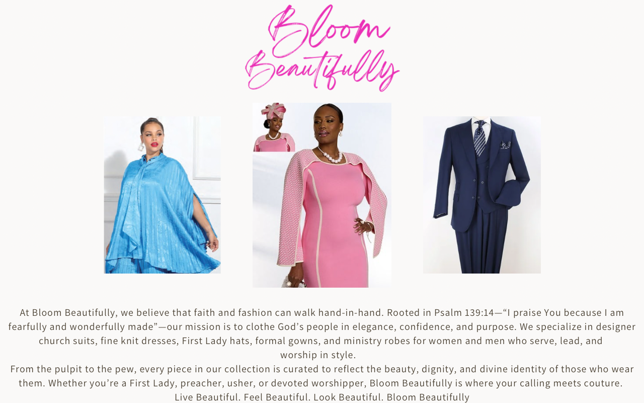 Bloom Beautifully | Designer Attire for Women & Men in Ministry